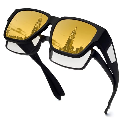 Face Shadow Fit Over Glasses for Night Driving Anti Glare HD Night Vision Glasses Polarized Sunglasses for Men Women