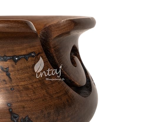 Image of INTAJ Wooden Yarn Bowl for Knitting and Crochet, 7 Inch No-Snag Holder