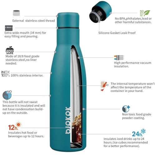 Image of BJPKPK 17oz Skinny Insulated Water Bottle, Stainless Steel Flask