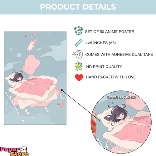 Image of Paper9store Pack Of 50 Aesthetic Wall Collage Kit - 4?6 Inches Self Adhesive Wall Posters For Bedroom, Living Room, Office A6 Size (Anime aesthetic)
