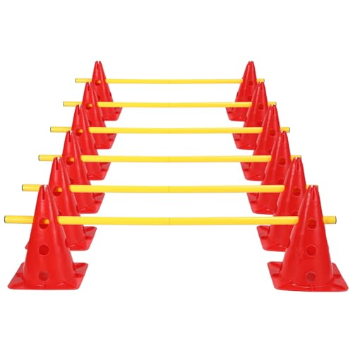 Hebitod Steckhürdenset 12 Kegel mit 6 Stangen, Agility Hürden Steckhürden Set, Koordinationstraining für Kinder Hunde Teamsport Fussball, Multifunktionskegel, für Fußball, Hundesport