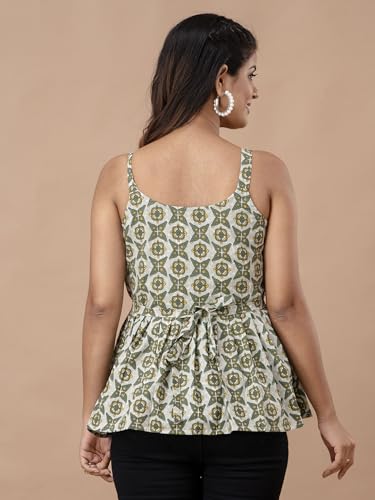 Image of feranoid Women Cotton Printed Sleeveless Strap Peplum Top