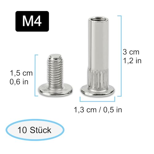 Verbindungsschrauben, 10 Stück Möbelschrauben M4, Schrankverbinder, Möbelverbinder Schrauben, Stahl vernickelt Verbindungsschrauben, für Verbinden und Befestigen von Platten mit Einer Dicke von