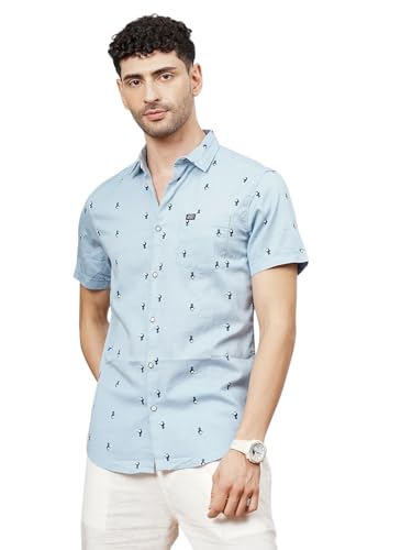 Image of The Indian Garage Co Men Cotton Slim Fit Abstract Printed Half Sleeves Cutaway Collar Casual Shirt