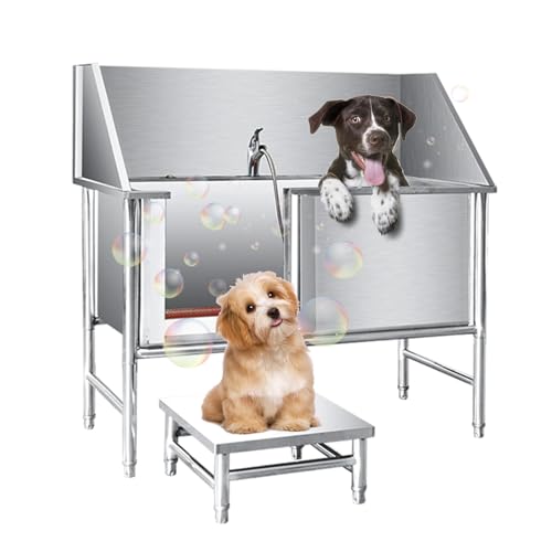 Dog Grooming Bathtub Station Pet Dog Bathing Station 47.2 inch Dog Grooming Bathtub Station, Professional Stainless Steel Wash Shower Sink (Style D)