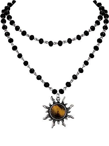 Sacina Gothic Emo Grunge Sun Necklace Sun Pendant Black Bead Choker Gothic Necklace Goth Choker Halloween Christmas Jewelry Gift for Women