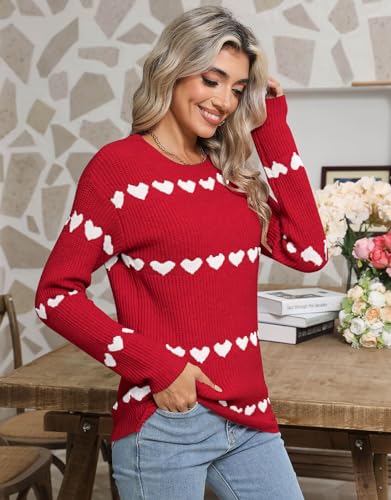 Image of Alsol Lamesa Women's Fall Pullover Sweaters Cute Hearts Long Sleeve Crewneck Casual Knitted Sweaters, Large