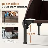 PawHut Hundeliege Outdoor mit Dach, Erhöhtes Hundebett für Mittelgroße Hunde, Kühlendes Haustierliege mit Waschbares Mesh Stahlrahmen Tragtasche, Haustierbett für Draußen Camping 76x61x71cm, Kaffee