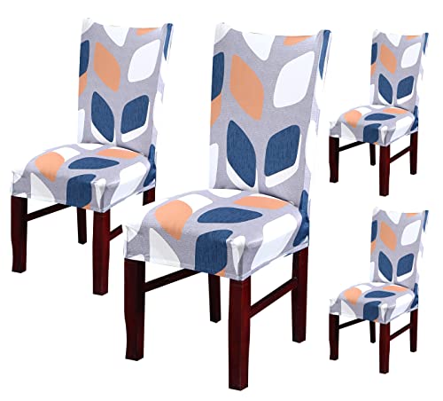 Image of House of Quirk Elastic Chair Cover Stretch Removable Washable Short Dining Chair Cover Protector Seat Slipcover (Pack of 4, Multi Block)