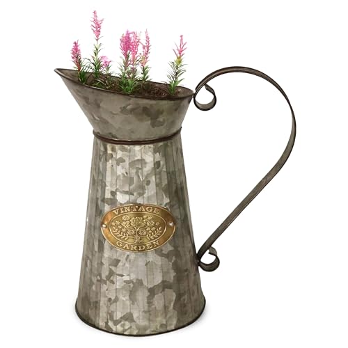 Headwind Countryside Collection - Decorative Pitcher Planter Aged Mocha Brown - 12 Inch Galvanized Vintage Pitcher Vase for Flowers – Rustic Farmhouse Watering Can Jug by Robert Allen