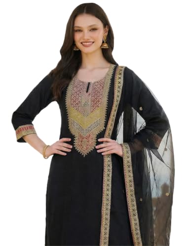 Image of INDO ERA Women's Maroon Silk Blend Embroidered A-Line Kurta & Pant With Dupatta Set (IESTR6990)
