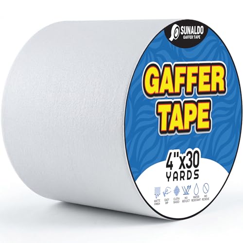 Image of Gaffers Tape Heavy Duty, Easy to Rip, Residue-Free Professional Grade Floor Tape for Electrical Cords, Matte Finish Non Reflective, Weather Resistant (1, White, 4 inch x 30 Yards)