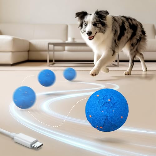 pet prime Interactive Dog Ball Toy Automatic Moving Rotating Vibrating Dog Toys with E-TPU Material 2 Modes for Boredom Relief USB-C Auto Standby for Medium & Large Active Dogs