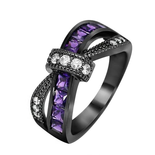 VCODWCSJO Anillo de Diamantes de Amatista galvanizado Joyería de Mano Creativa Popular para Damas-Púrpura + Negro-5