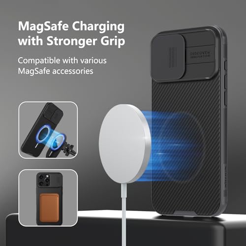 Image of Nillkin Case for Apple iPhone 16 Pro Max (6.9 inch Inch) Camshield Pro Magnetic Case Works with Magsafe Charger Camera Slider Double Layered Protection TPU + PC (Corner Impact Air Bags) Black Color