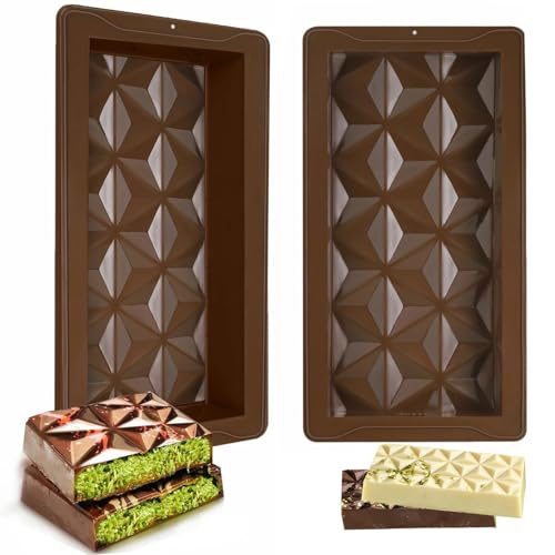 AOOTUERL Moule Tablette Chocolat Dubai 2PCS, Épaisseur Moule Silicone Chocolat sans BPA, Antiadhésif & facile à démouler Silicone, pour Glace à La Gelée...