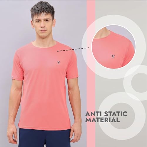 Image of TECHNOSPORT Men's Slim Fit Polyester Activewear Sports T-Shirt with Moisture-Wicking Comfort for Workout, Running & Gym