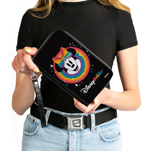 Buckle-Down Disney Wallet, Zip Around, Minnie Mouse Disney Pride Smiling Face Rainbow, Vegan Leather4