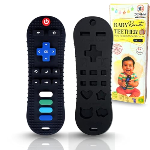 Image of TV Remote Soft Silicone Teether for Baby Gums, Teething Toy for Babies, BPA Free, Pain-Relief, Non-Toxic, 100% Food Grade, Soothing & Smooth Edges Easy to Grasp Chewable -Black (Pack of 1)