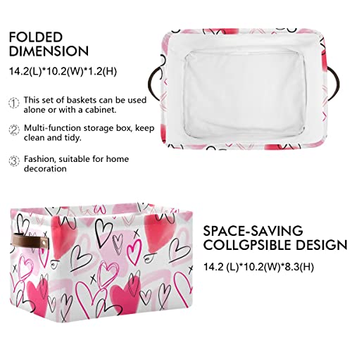 Image of Happy Valentine's Day Pink Love Storage Basket Fabric Laundry Baskets Red Heart Storage Boxes Organizer Bag for Baby Cloth Dog Toy Book Storage Cubes Shelf Closet Bins 16x12x8 Inches
