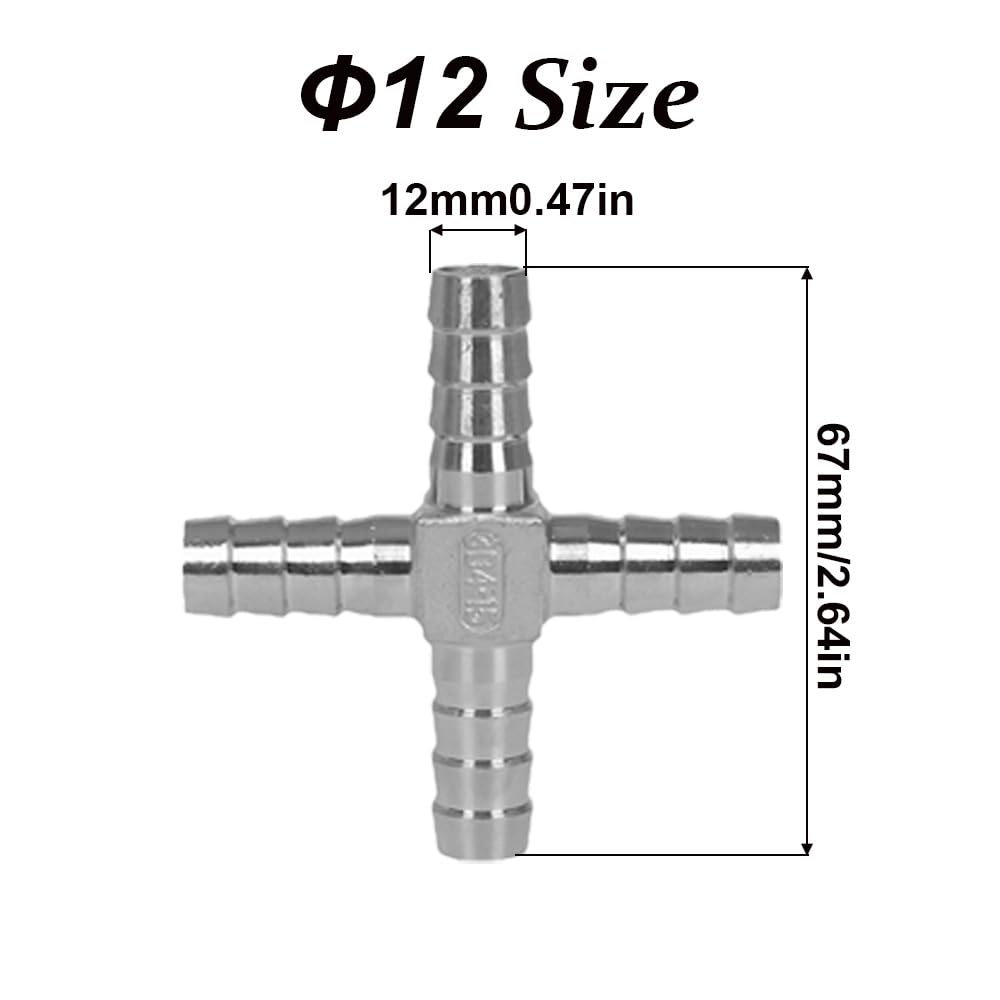 Lot de 9 raccords de tuyau cannelés à 4 voies en acier inoxydable de 8/10/12 mm, connecteur de tuyau d'égouttement à 4 voies pour système d'irrigation agricole de jardin