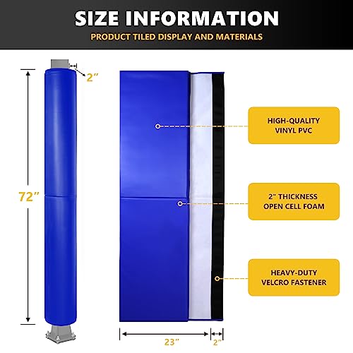 6 Feet Tall Round and Square Pole Pad, Wrap Around Pole & Post Padding, 2" Thick Heavy Duty Safety Pole Pads, Fits 2.5"- 6.5" Diameter Basketball Pole, Basement Pole, Playground Pole, Garage Pole etc. - Thumbnail 3