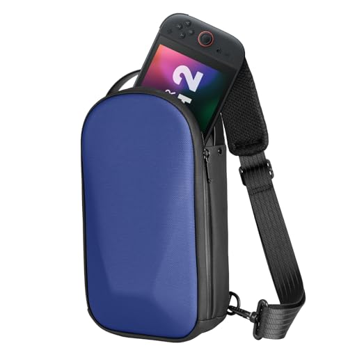 MoKo Bolsa tiracolo tiracolo para Nintendo Switch 2/Steam Deck/ROG Xbox Ally X/Legion Go, mochila rígida de EVA para transporte de viagem com forro espesso, 8 compartimentos de jogos para console