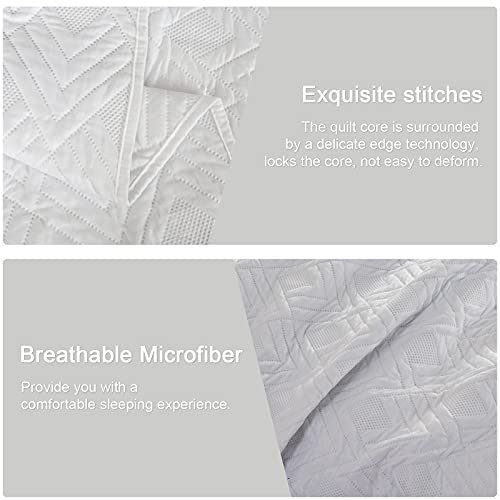 Hygge Hush Summer Quilt Set, Twin Size Pure White L Pattern 2 Pieces Quilt Set, Oversized Modern Style Bedspread Set For All Season (1 Quilt & 1 Pillow Shams) #TOP3