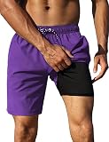 Nonwe Mens Swimming Trunks Quick Dry Athletic Swimwear Boardshorts with Compression Liner Purple 36