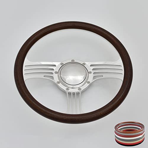 Flashpower 14'' Billet Half Wrap 9 Bolts Steering Wheel with 2'' Dish and Horn Button(Walnut Wood)
