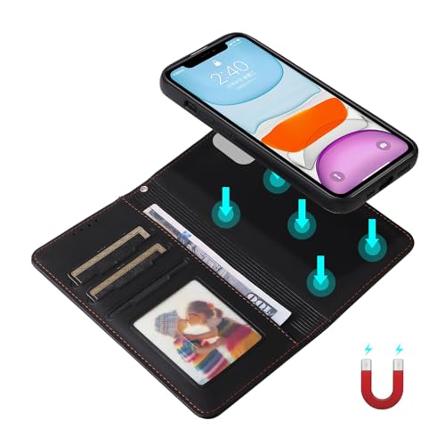 Coque pour iPhone 11 en cuir PU noir de qualité supérieure avec support antichoc - 7