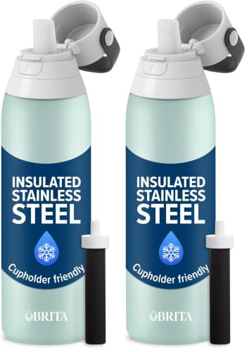 Image of BRITA Stainless Steel Premium Filtering Water Bottle, BPA-Free, Reusable, Insulated, Replaces 300 Plastic Water Bottles, Filter Lasts 2 Months or 40 Gallons, Includes 1 Filter, Glacier - 20 oz