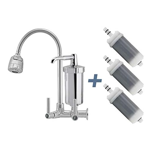 Torneira Com Filtro Gourmet Pia Cozinha Metal De Parede + 3 Refil GW Comercial