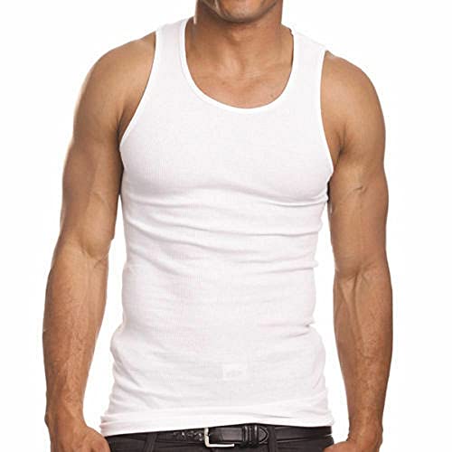 Goyoma 3 Packs Mens 100% Cotton Tank Top White/Black Wife Beater A-Shirt Undershirt (S, Black)3
