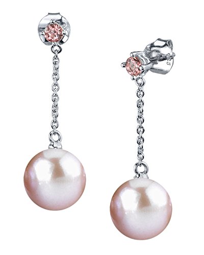 THE PEARL SOURCE 8-9mm Genuine Pink Freshwater Cultured Pearl & Gemstone Pink Earrings for Women - Main Image