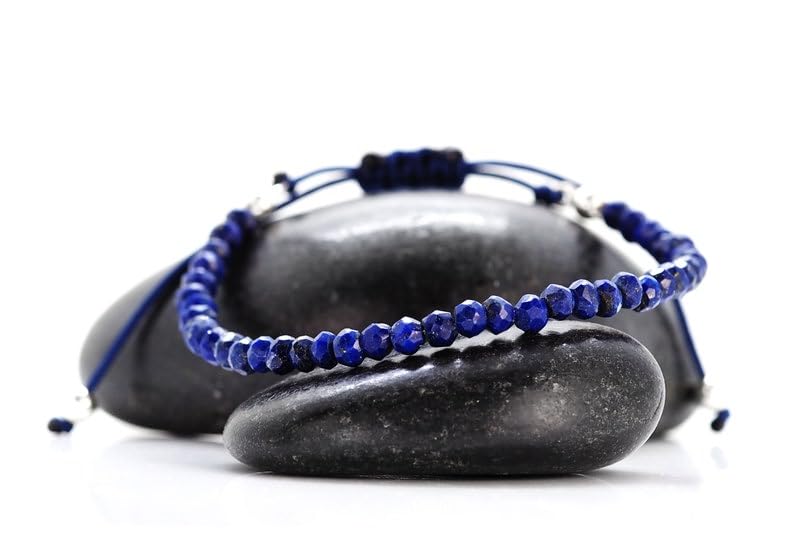 Bracelet lapis lazuli perles 4mm anti-stress avec cordon ajustable bleu pour retrouver la paix
