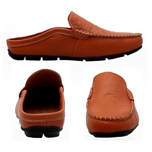 Image of Go Tour Mens Mules Clog Slippers Breathable Punching Leather Slip on Shoes Casual Loafers