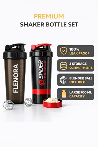 Image of Buy One Get One Free - Protein Shaker Bottle 700ml with Mixer Ball & Leakproof Lid | Gym, Sports & Fitness Shaker for Protein Shakes, Smoothies & Pre-Workout (Jet Black Combo)