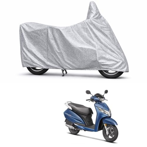 Image of 100% Waterproof Two Wheeler Body Cover Multi Layered Fabric Designed for Honda Activa 125 | Belt Buckle Lock | Silver Mag