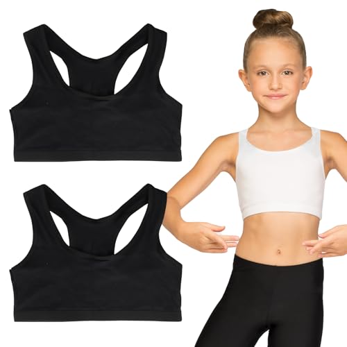 Husalsea 2 Pezzi Top Bambina Canottiere Reggiseno Cotone per Ragazze 9-14 Anni Sportivo Non Imbottito (IT, Età, Taglia Unica, 2, Nero)