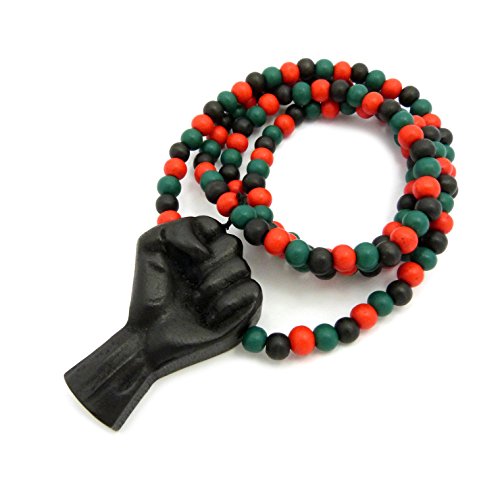 Hip Hop Black Rising Fist Pendant 8mm 24, 27, 30, 36 inches Wooden Bead Necklace3