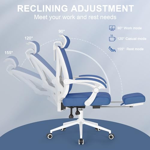 Misolant Ergonomic Office Chair with Footrest, Ergonomic Desk Chair with Adjustable 2D Lumbar Support, High Back Computer Chairs with Adjustable Headrest, Navy Blue Comfortable Executive Office Chair