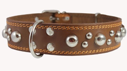 Genuine 1.75" Wide Thick Leather Studded Dog Collar. Fits 21.5"-26" Neck, Xlarge Breeds Bullmastiff #TOP27