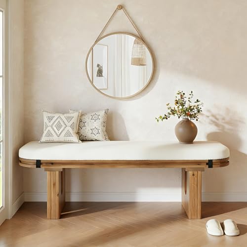 LITTLE TREE Solid Wood Bench, 47.24" End of Bed Bench, Entryway Bench with Upholstered for Hallway, Living Room, Bedroom, Kitchen by LITTLE TREE - Image 6
