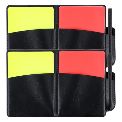 2 Set Soccer Referee Cards, Durable Soccer Red Yellow Card Set Caution and Dismissal Cards for Soccer Volleyball Rugby Baseball Referee Cards with Pencil Ideal for All Levels of Play & Training