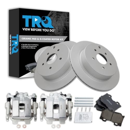 Image of TRQ Rear Brake Pad and Rotor Set Ceramic Coated Rotors Calipers