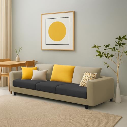 Image of Galib 3 Seater Sofa Set for Living Room (Cream Black Fabric) Premium Fabric Sofa Set