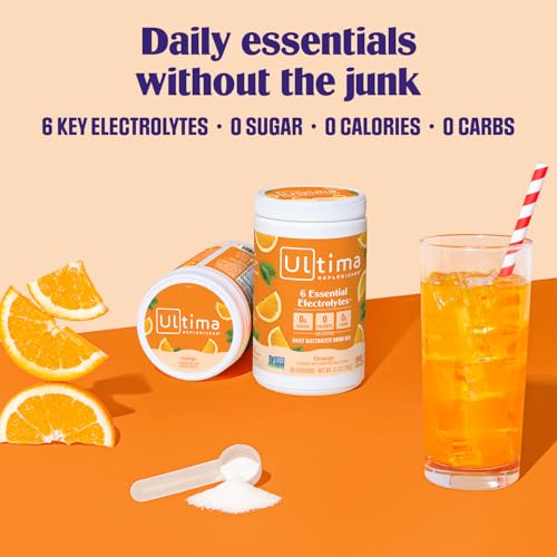 Image of Ultima Replenisher Daily Electrolyte Powder Drink Mix - Sugar Free - Orange, 90 Servings - Hydration Powder with 6 Key Electrolytes and Trace Minerals - Keto Friendly, Vegan, Non-GMO