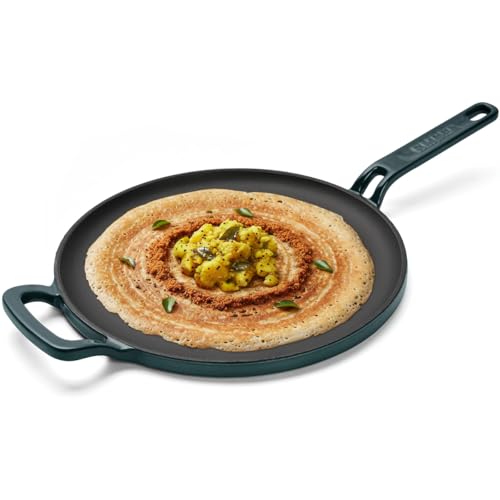 Image of Ember Cookware TitaniumClad Enamel Cast Iron Tawa for Dosa 27 cm | 10-Year Warranty | Rust-Proof Cast Iron Tawa for Roti & Dosa | Non Stick Dosa Tawa | Heavy Duty Induction Cookware | Teal
