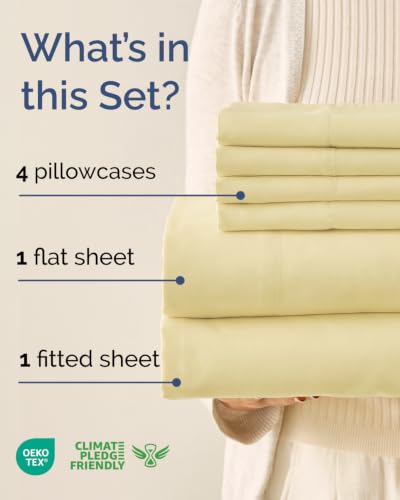 Image of Full 6 Piece Bed Sheet Set - Breathable & Cooling Sheets - Butter Yellow